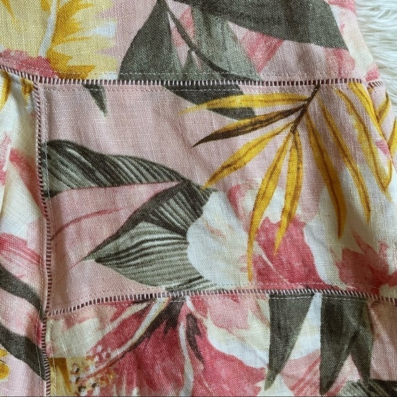 Joie Skirt Radhiya High-Low Ruffle Printed 100% Linen Tropical Print Pink 4 - Picture 6 of 10